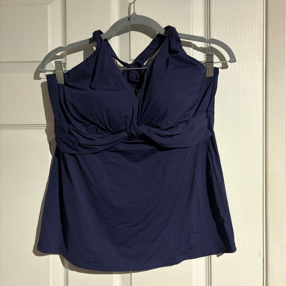 Lands End Navy Blue Twist Front Halter Tankini Top Swimsuit Women Size 12